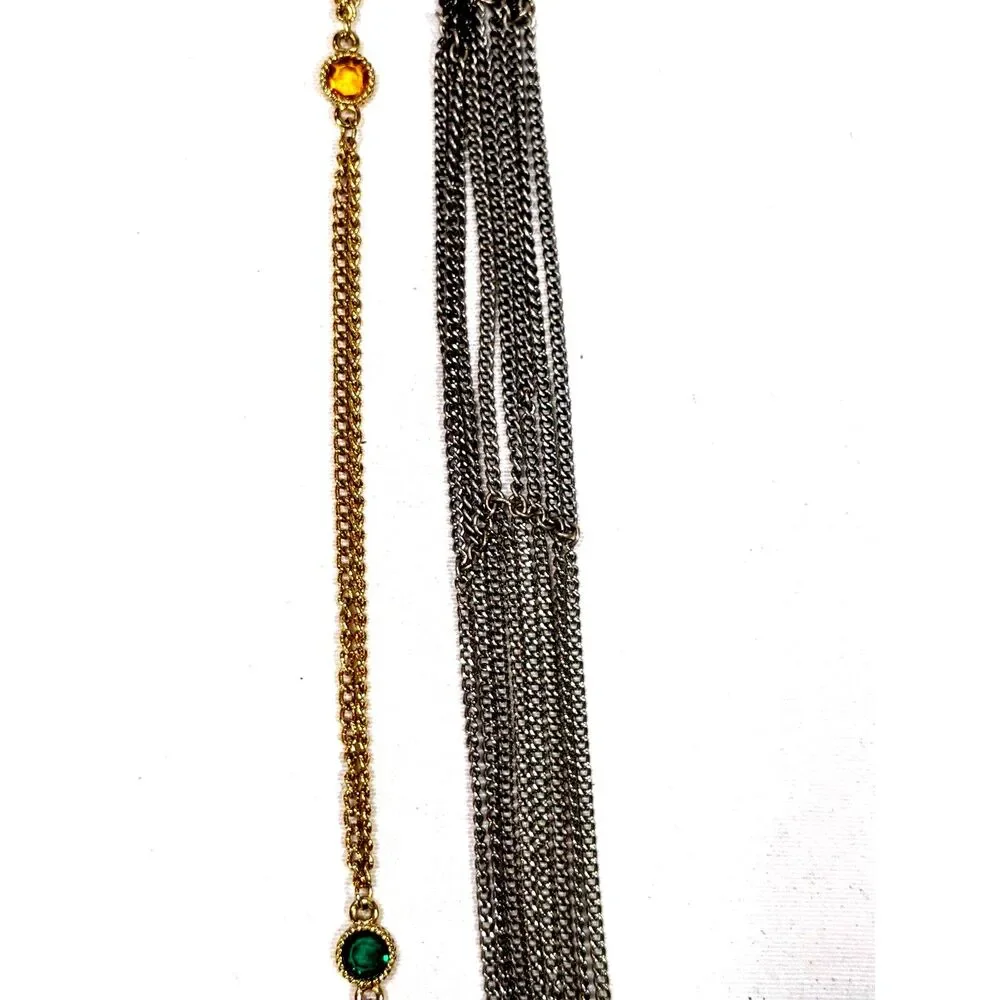 2 Lariat Necklace Lot Gold & Silver Premier Designs & Vintage Color Rhinestones